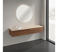 Buffet Villeroy & Boch Antao K42003HM 160 x 26,8 x 50 cm, plan vasque couleur Botticino, noyer chaud