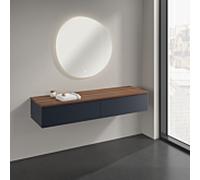 Buffet Villeroy & Boch Antao K42102HG 160 x 26,8 x 50 cm, plan vasque couleur noyer chaud, laque mate bleu nuit