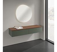 Buffet Villeroy & Boch Antao K42102HL 160 x 26,8 x 50 cm, plan vasque couleur noyer chaud, laque mate vert feuille