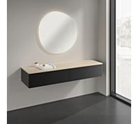 Buffet Villeroy & Boch Antao K42103PD 160 x 26,8 x 50 cm, plan vasque couleur Botticino, laque noire mate