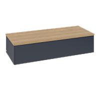 Buffet Villeroy & Boch Antao L41001HG avec éclairage, 1 tiroir, 1200 x 268 x 500 mm, façade lisse, laque mate bleu nuit / chêne miel