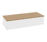 Buffet Villeroy & Boch Antao L41001MT avec éclairage, 1 tiroir, 1200 x 268 x 500 mm, façade lisse, laque blanche mate / chêne miel