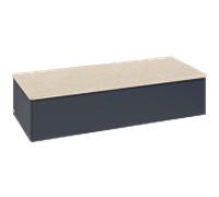 Buffet Villeroy & Boch Antao L41003HG avec éclairage, 1 tiroir, 1200 x 268 x 500 mm, façade lisse, laque mate bleu nuit / Botticino