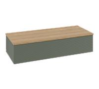 Buffet Villeroy & Boch Antao L41101HL avec éclairage, 1 tiroir, 1200 x 268 x 500 mm, façade texturée, laque mate Vert Feuille / Chêne Miel