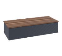 Buffet Villeroy & Boch Antao L41102HG avec éclairage intégré, 1 tiroir, 1200 x 268 x 500 mm, façade texturée, laque mate bleu nuit / noyer chaud