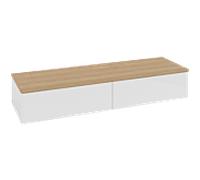 Buffet Villeroy & Boch Antao L42001GF avec éclairage, 160 x 26,8 x 50 cm, plan vasque couleur chêne miel, laque blanche brillante