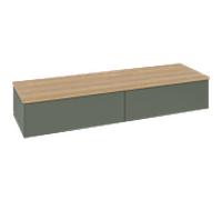 Buffet Villeroy & Boch Antao L42001HL avec éclairage, 2 tiroirs, 1600 x 268 x 500 mm, façade lisse, laque mate Vert Feuille / Chêne Miel