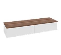 Buffet Villeroy & Boch Antao L42002GF avec éclairage, 2 tiroirs, 1600 x 268 x 500 mm, façade lisse, laque blanche brillante / noyer chaud