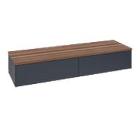 Buffet Villeroy & Boch Antao L42002HG avec éclairage, 2 tiroirs, 1600 x 268 x 500 mm, façade lisse, laque mate bleu nuit / noyer chaud