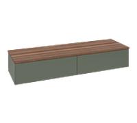 Buffet Villeroy & Boch Antao L42002HL avec éclairage, 2 tiroirs, 1600 x 268 x 500 mm, façade lisse, laque mate Vert Feuille / Noyer Chaud