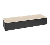 Buffet Villeroy & Boch Antao L42003PD avec éclairage, 2 tiroirs, 1600 x 268 x 500 mm, façade lisse, laque noire mate / Botticino