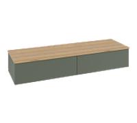 Buffet Villeroy & Boch Antao L42101HL avec éclairage, 2 tiroirs, 1600 x 268 x 500 mm, façade texturée, laque mate Vert Feuille / Chêne Miel