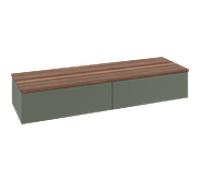 Buffet Villeroy & Boch Antao L42102HL avec éclairage, 2 tiroirs, 1600 x 268 x 500 mm, façade texturée, laque mate Vert Feuille / Noyer Chaud