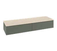 Buffet Villeroy & Boch Antao L42103HL avec éclairage, 2 tiroirs, 1600 x 268 x 500 mm, façade texturée, laque mate Vert Feuille / Botticino
