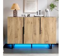 Buffet vintage - Buffet haut - Éclairage LED - Étagères réglables - Design élégant