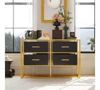 Buffet vitré Noir et doré à 4 tiroirs, 100 × 35 × 65 cm | 4 tiroirs - Façade vitrée - Cadre métallique doré - Finition noir et doré - Format 100 cm