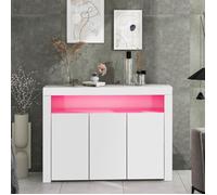 Buffet vitrine blanc laqué avec éclairage LED meuble rangement 3 portes design moderne pour cuisine salon entrée 130x35x95cm