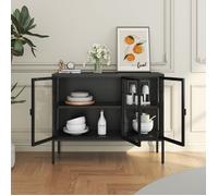 Buffet vitrine Borshavisa acier verre trempé 80 x 100 x 35 cm noir