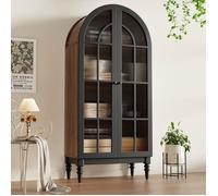 Buffet Vitrine en avec Dôme Arrondi - Armoire Exposition 2 Portes Verre -Meuble de Rangement pour Salon Chambre-Noir-76×38.5×165cm