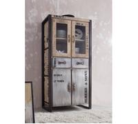 Buffet/Vitrine industrielle - Bois massif de manguier brut - Fer et bois imprimé - FACTORY #136