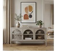 Buffet vitrine Klippestad acier verre 118 x 35 x 55 cm gris chaud
