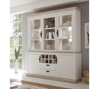 Buffet Vitrine Vitrinenschrank Florence 184Cm Éclairage LED Pin Blanc