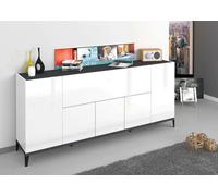 Buffet Vittorio, 200x40h82 cm, Blanc brillant, Ardoise