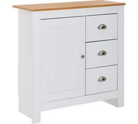 Buffet WOHNLING avec 3 tiroirs 79x81x35 cm Commode Blanc / Chêne Moderne, Buffet design haut avec porte, commode à tiroirs Salon