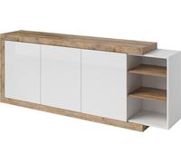 Buffet XL 220cm en couleur chêne et blanc brillant avec de nombreuses possibilités de rangement, collection SINATRA.