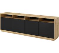 Buffet XL 240cm Collection VILLA. Couleur chêne et noir. 4 portes et 4 compartiments.