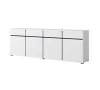 Buffet XL coloris blanc et noir 225cm collection HAVANA. Bahut design avec 4 portes et 4 tiroirs.