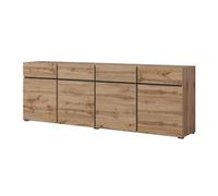 Buffet XL coloris chêne et noir 225cm collection HAVANA. Bahut design avec 4 portes et 4 tiroirs.