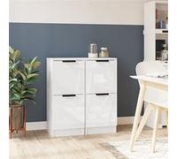 Vidaxl Buffets 2 Pcs Blanc Brillant 30x30x70 Cm Bois D'ingénierie Blanc