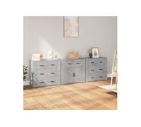 Vidaxl Buffets 3 Pcs Gris Béton Bois D'ingénierie Marron