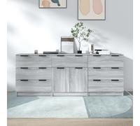 Buffets 3 pcs Noir Bois d'Ingénierie Armoires Latérales Armoires Salon vidaXL