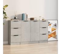 Vidaxl Buffets 3 Pcs Gris Béton Bois D'ingénierie Marron