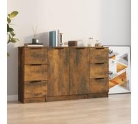 vidaXL Buffet 3 pcs, Meubles de Rangement avec Tiroir et Porte, Armoires de Rangement, Buffets de Salon Salle de Séjour, Moderne, Chêne Fumé Bois d'Ingénierie Marron G