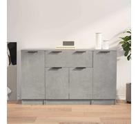 Buffet 3 pcs, Meubles de Rangement avec Tiroir et Compartiment, Armoires de Rangement, Buffets de Salon Salle de Séjour, Moderne, Gris Béton Bois