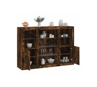 vidaXL Sideboards avec lampes LED 3 pcs. Chêne fumé Matériau dérivé du bois