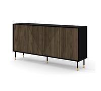 Buffets et vaisseliers - AC-Déco - Buffet à 4 portes imprimé géométrique centrale ""Woody"" - Marron/Noir - L 180 cm