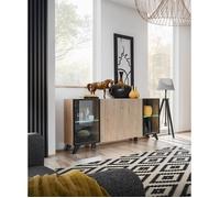 Buffets et vaisseliers - Meuble buffet ""Liam"" en bois - Beige/noir - L 160 x H 82 x P 40 cm