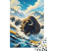 Buffle Montagne Rivière 1000pcs Mini Puzzle pour Famille Relaxant | 70x50cm Carton Décor De Chambre Découpe Précise Cadeau D'anniversaire Soulagement Du Stress