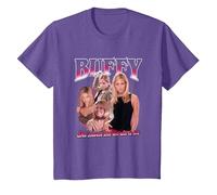 Buffy The Vampire Slayer Iconic Buffy 90's Collage Poster T-Shirt, Enfant, Violet Chiné, 4 Ans