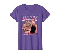 Buffy The Vampire Slayer Iconic Buffy 90's Collage Poster T-Shirt, Femme, Violet Chiné, XS