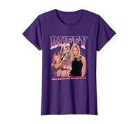 Buffy The Vampire Slayer Iconic Buffy 90's Collage Poster T-Shirt, Femme, Violet, XS