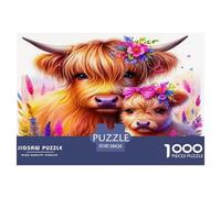 Bœufs des Hautes Terres Jigsaw Puzzle 1000 Pièces pour Les Adultes Jeu De Puzzle pour Le Tout pour Les Femmes, Cadeaux pour Les Hommes 100% Carton Recyclé Puzzle Décoratif 38x26cm/1000pcs