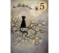 Bug Art BA0168 Lot de 5 cartes de Noël de luxe avec dessin de chat et de lune