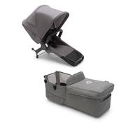 Bugaboo Donkey 5 Twin, kit d'extension de poussette complet, côte à côte, design amélioré, siège réversible, direction d'une main et rangement extensible, Gris chiné