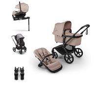 Bugaboo Fox 5 Renew - Système modulaire, poussette tout-terrain 3-en-1 avec siège auto, nacelle ergonomique, pliage facile, siège enfant extensible, châssis noir et capote - Desert Taupe Melange