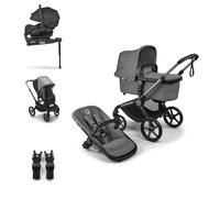Bugaboo Fox 5 Renew - Système modulaire, poussette tout-terrain 3-en-1 avec siège auto, nacelle ergonomique, pliage facile, siège enfant extensible, châssis noir et capote - Moon Grey